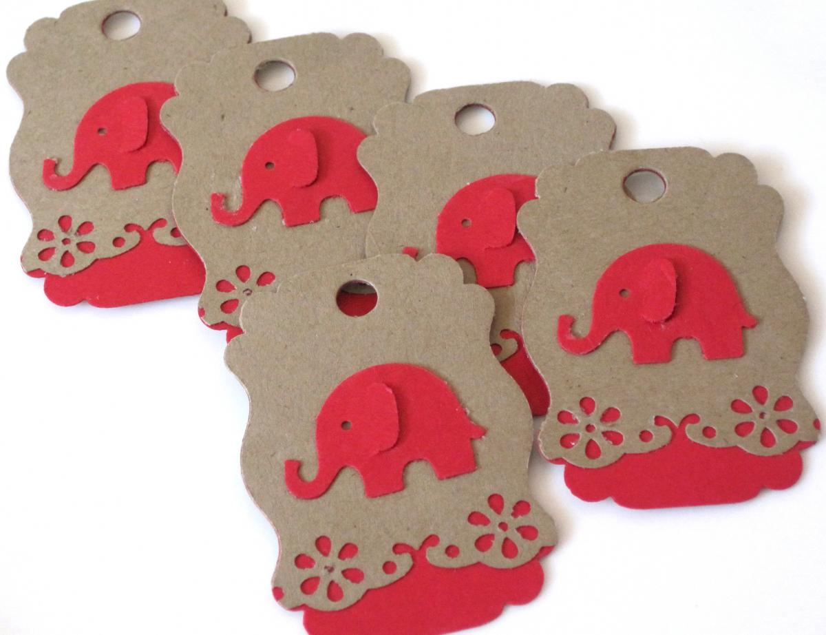 Kraft Red Elephant Tags